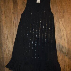 VOCAL Sleeveless Black Dress Rhinestone Black Stripes Ruffled bottom SZ Sm NWOT